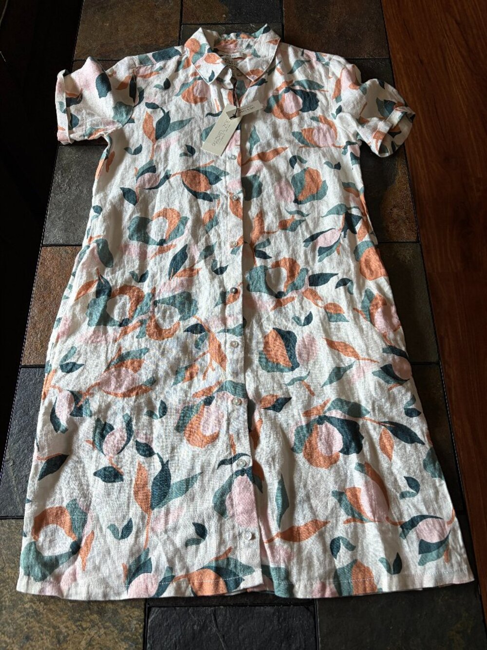 Rachel Zoe NWT 100% linen botanical print shirt dress size S